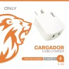 CARGADOR 220V ONLY MOD06 – 2 USB + CABLE TC – BLANCO