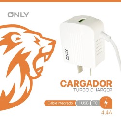 CARGADOR 220V ONLY MOD06 – 1 USB C/ CABLE TC – BLANCO