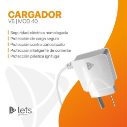 CARGADOR 220V LETS MOD40 – 2.1A C/ CABLE – BLANCO
